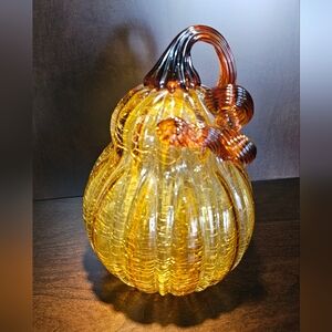 [Pier 1] Hand Blown Glass [1] Vintage Crackle Glass Pumpkin (2 of 2)